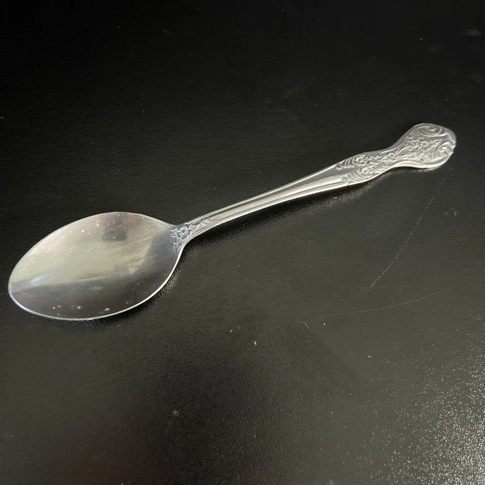 FLOWER & SCROLL 5‎ O'CLOCK SPOON BY NATIONAL STAINLESS KOREA TEASPOON
